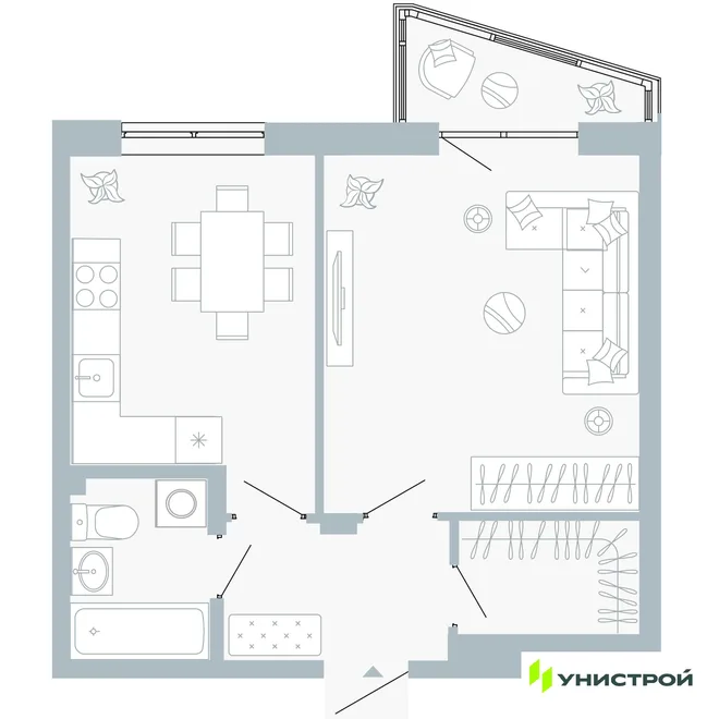 Планировка 1-комн. квартира, 41.62 м² ЖК «Причал» Планировка 1-комн. квартира, 41.62 м² ЖК «Причал»