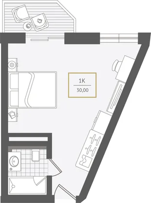 Планировка 1-комн. квартира, 30.5 м² ЖК «Гостиничный комплекс Greenmont»