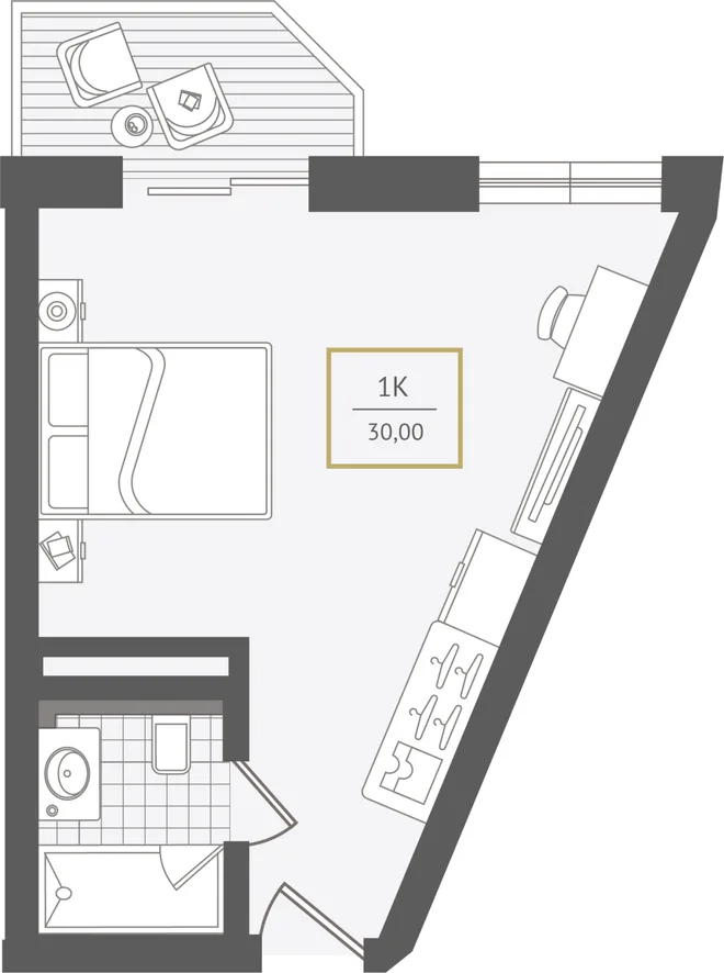 Планировка 1-комн. квартира, 30.5 м² ЖК «Гостиничный комплекс Greenmont»
