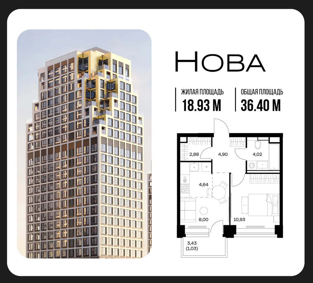 Планировка 1-комн. квартира, 36.4 м² ЖК «NOVA (Нова)»