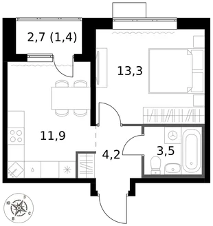Квартира 1-комн. квартира, 34.3 м² ЖК «1-й Саларьевский» Фото 1 Квартира 1-комн. квартира, 34.3 м² ЖК «1-й Саларьевский» Фото 1