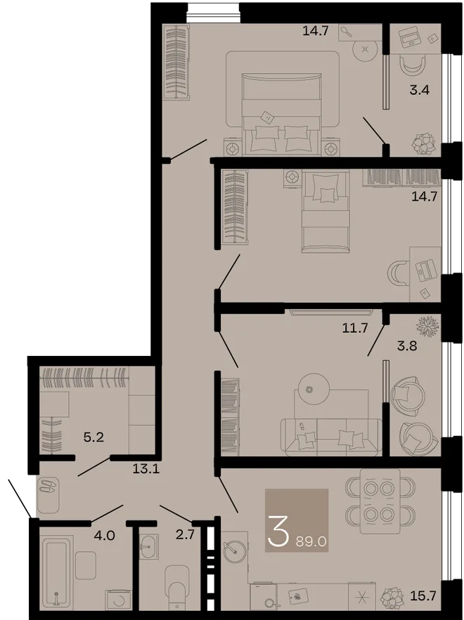 Планировка 3-комн. квартира, 89 м² ЖК «Хозяин морей» Планировка 3-комн. квартира, 89 м² ЖК «Хозяин морей»