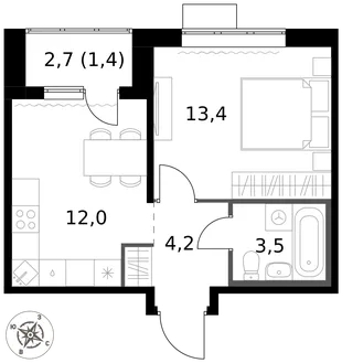Квартира 1-комн. квартира, 34.5 м² ЖК «1-й Саларьевский» Фото 1 Квартира 1-комн. квартира, 34.5 м² ЖК «1-й Саларьевский» Фото 1