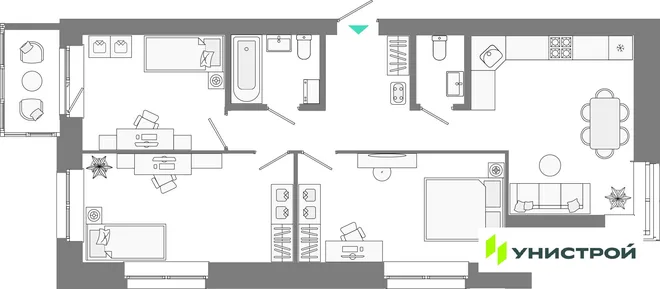 Планировка 3-комн. квартира, 72.64 м² ЖК «Лето» Планировка 3-комн. квартира, 72.64 м² ЖК «Лето»