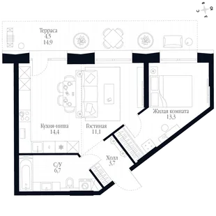 Квартира 2-комн. квартира, 53.7 м² ЖК «Фордевинд» Фото 1