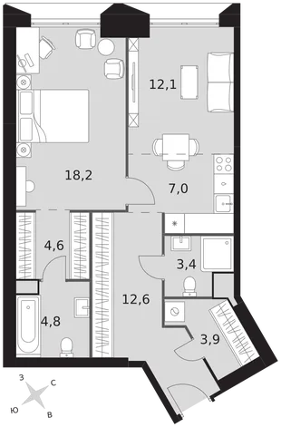 Квартира 2-комн. квартира, 66.6 м² ЖК «Архитектор» Фото 1 Квартира 2-комн. квартира, 66.6 м² ЖК «Архитектор» Фото 1