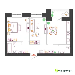 Планировка 2-комн. квартира, 55.5 м² ЖК «Южный бульвар 2»