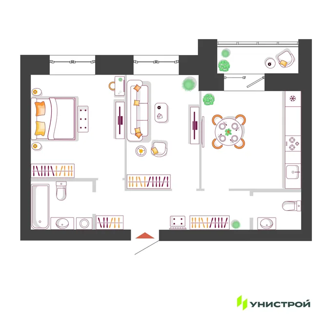 Планировка 2-комн. квартира, 55.5 м² ЖК «Южный бульвар 2» Планировка 2-комн. квартира, 55.5 м² ЖК «Южный бульвар 2»