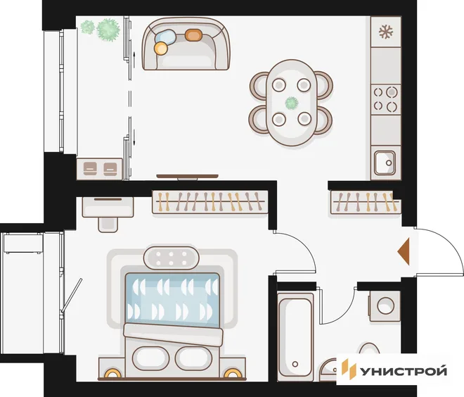 Планировка 1-комн. квартира, 44.06 м² ЖК «Жилой кластер Q на Кулагина» Планировка 1-комн. квартира, 44.06 м² ЖК «Жилой кластер Q на Кулагина»