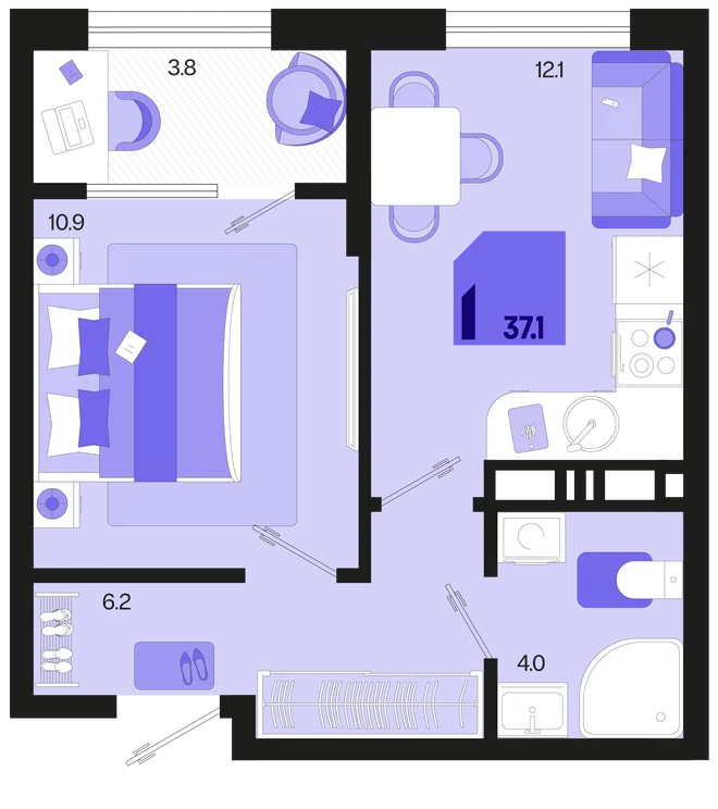 Планировка 1-комн. квартира, 37.1 м² ЖК «Первое место» Планировка 1-комн. квартира, 37.1 м² ЖК «Первое место»