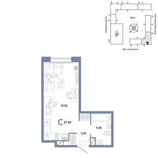 Планировка Студия, 27.49 м² ЖК «Юнион»