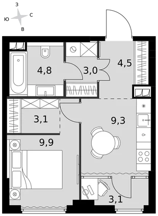 Квартира 1-комн. квартира, 37.7 м² ЖК «Sydney City» Фото 1 Квартира 1-комн. квартира, 37.7 м² ЖК «Sydney City» Фото 1