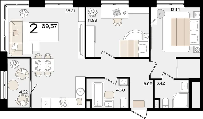 Планировка 2-комн. квартира, 68.43 м² ЖК «Патрики» Планировка 2-комн. квартира, 68.43 м² ЖК «Патрики»