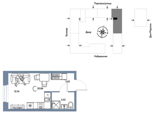 Планировка Студия, 20.84 м² ЖК «Европейский берег 2.0»