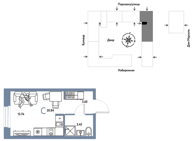 Планировка Студия, 20.84 м² ЖК «Европейский берег 2.0» Планировка Студия, 20.84 м² ЖК «Европейский берег 2.0»