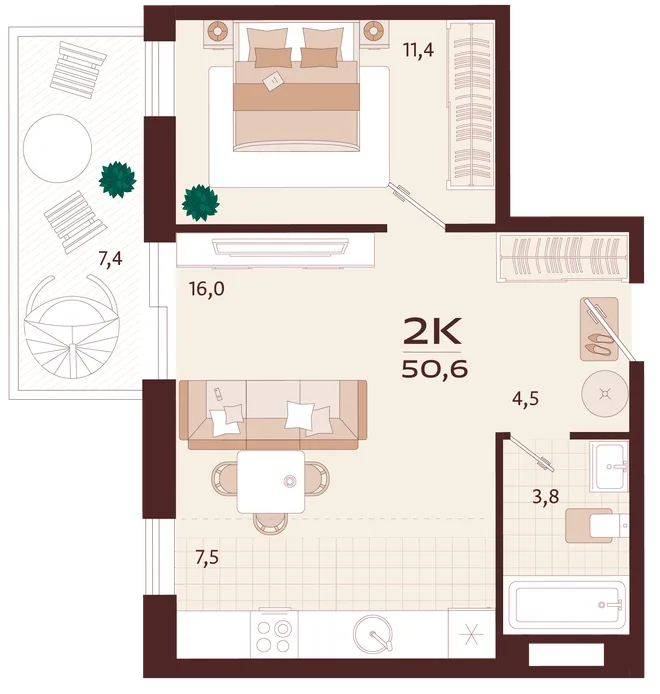 Планировка 2-комн. квартира, 50.6 м² ЖК «Роялта» Планировка 2-комн. квартира, 50.6 м² ЖК «Роялта»