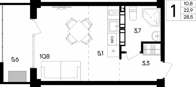 Планировка 1-комн. квартира, 28.5 м² Апарт-комплекс «Альморе» Планировка 1-комн. квартира, 28.5 м² Апарт-комплекс «Альморе»