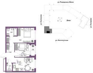 Планировка 3-комн. квартира, 54.13 м² ЖК «Страна.Парковая»