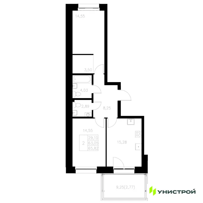 Планировка 2-комн. квартира, 65.82 м² ЖК «Statum» Планировка 2-комн. квартира, 65.82 м² ЖК «Statum»