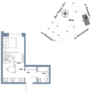Планировка Студия, 28.8 м² ЖК «Страна.Парковая»