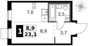 Квартира Студия, 23.7 м² ЖК «1-й Ясеневский» Фото 1