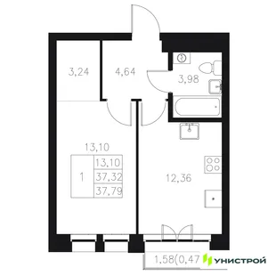 Планировка 1-комн. квартира, 37.79 м² ЖК «Statum»