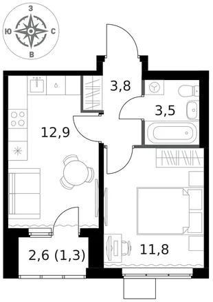 Квартира 1-комн. квартира, 33.3 м² ЖК «1-й Ясеневский» Фото 1 Квартира 1-комн. квартира, 33.3 м² ЖК «1-й Ясеневский» Фото 1