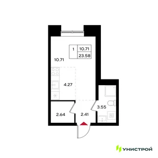 Планировка 1-комн. квартира, 23.58 м² ЖК «Уникум на Энгельса»