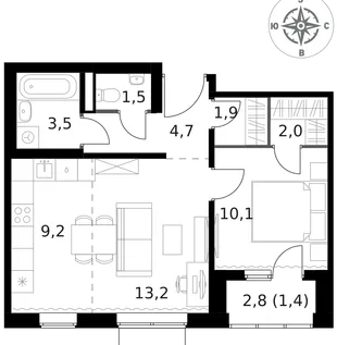 Квартира 2-комн. квартира, 47.5 м² ЖК «1-й Ясеневский» Фото 1