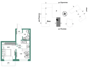 Планировка 2-комн. квартира, 32.07 м² ЖК «Остров-сад»
