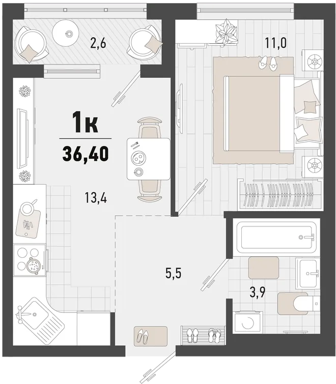 Планировка 1-комн. квартира, 36.4 м² ЖК «Барса» Планировка 1-комн. квартира, 36.4 м² ЖК «Барса»