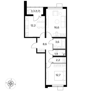 Квартира 2-комн. квартира, 59.5 м² ЖК «1-й Лермонтовский» Фото 1