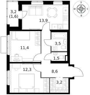 Квартира 2-комн. квартира, 56 м² ЖК «1-й Ясеневский» Фото 1 Квартира 2-комн. квартира, 56 м² ЖК «1-й Ясеневский» Фото 1