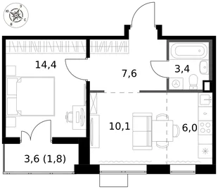 Квартира 2-комн. квартира, 43.3 м² ЖК «1-й Саларьевский» Фото 1 Квартира 2-комн. квартира, 43.3 м² ЖК «1-й Саларьевский» Фото 1