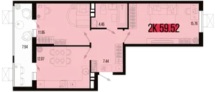 Планировка 2-комн. квартира, 55.55 м² ЖК «Цветной бульвар»