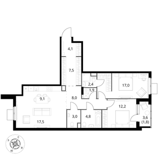 Квартира 3-комн. квартира, 89.3 м² ЖК «1-й Измайловский» Фото 1 Квартира 3-комн. квартира, 89.3 м² ЖК «1-й Измайловский» Фото 1