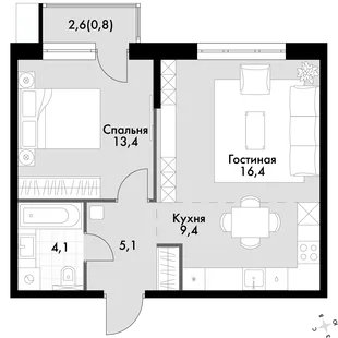 Квартира 2-комн. квартира, 49.2 м² ЖК «Флагман» Фото 1