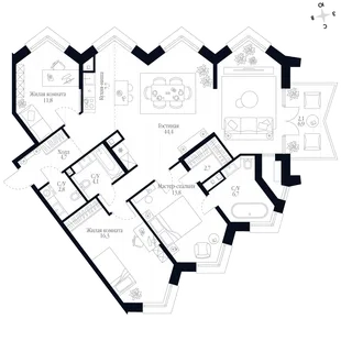 Квартира 4-комн. квартира, 117.1 м² ЖК «Фордевинд» Фото 1 Квартира 4-комн. квартира, 117.1 м² ЖК «Фордевинд» Фото 1