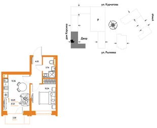 Планировка 1-комн. квартира, 34.26 м² ЖК «Остров-сад»