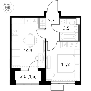 Квартира 1-комн. квартира, 34.8 м² ЖК «1-й Шереметьевский» Фото 1 Квартира 1-комн. квартира, 34.8 м² ЖК «1-й Шереметьевский» Фото 1