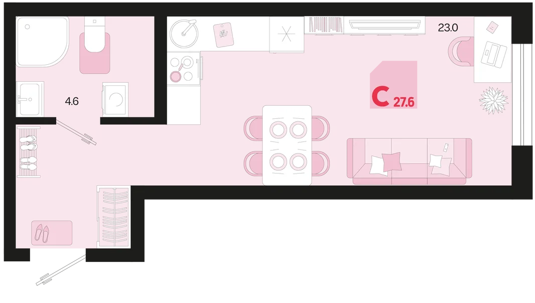 Планировка Студия, 27.6 м² ЖК «Первое место»