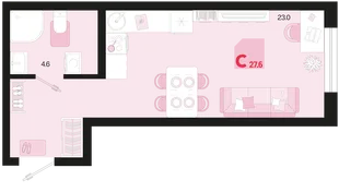 Планировка Студия, 27.6 м² ЖК «Первое место»