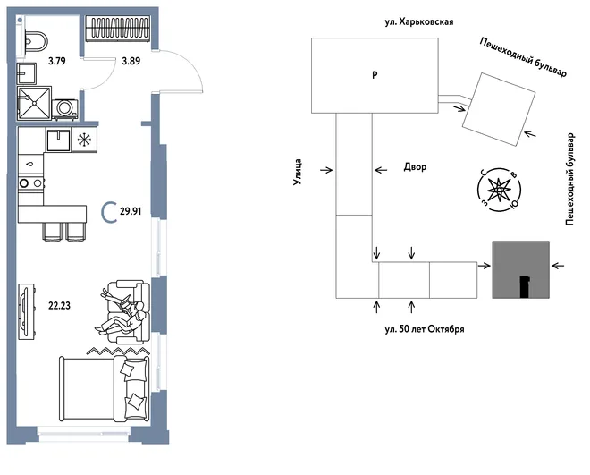 Планировка Студия, 29.91 м² ЖК «Сердце Сибири» Планировка Студия, 29.91 м² ЖК «Сердце Сибири»