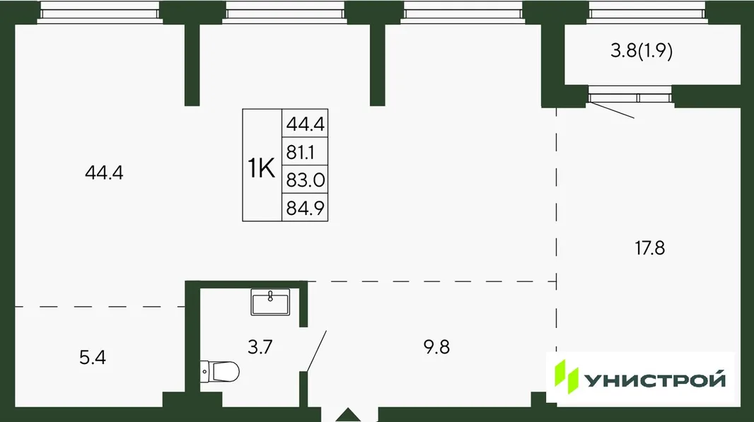 Планировка 1-комн. квартира, 83 м² ЖК «Парковый квартал 2.0»