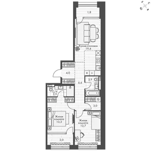 Квартира 2-комн. квартира, 70.6 м² ЖК «Философия» Фото 1