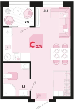 Планировка Студия, 27.8 м² ЖК «Первое место»