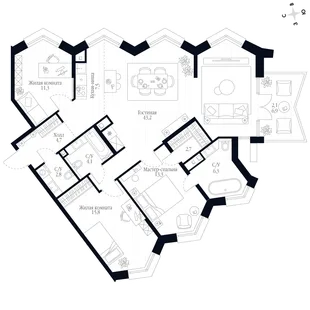 Квартира 4-комн. квартира, 113.8 м² ЖК «Фордевинд» Фото 1 Квартира 4-комн. квартира, 113.8 м² ЖК «Фордевинд» Фото 1