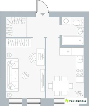 Планировка 1-комн. квартира, 37.13 м² ЖК «Причал»