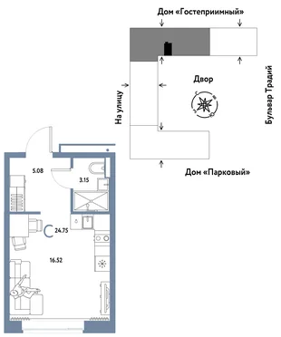 Планировка Студия, 24.75 м² ЖК «Микрорайон Домашний»
