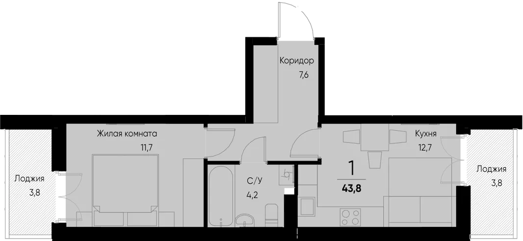 Планировка 1-комн. квартира, 43.8 м² ЖК «Васильевский остров»